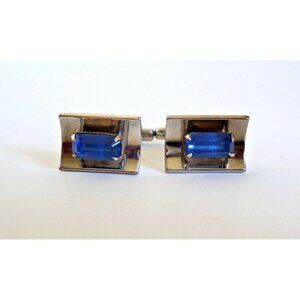 Vintage Cufflinks Retro Hickok Blue Rhinestone Cuff Links Mid Century 1950's